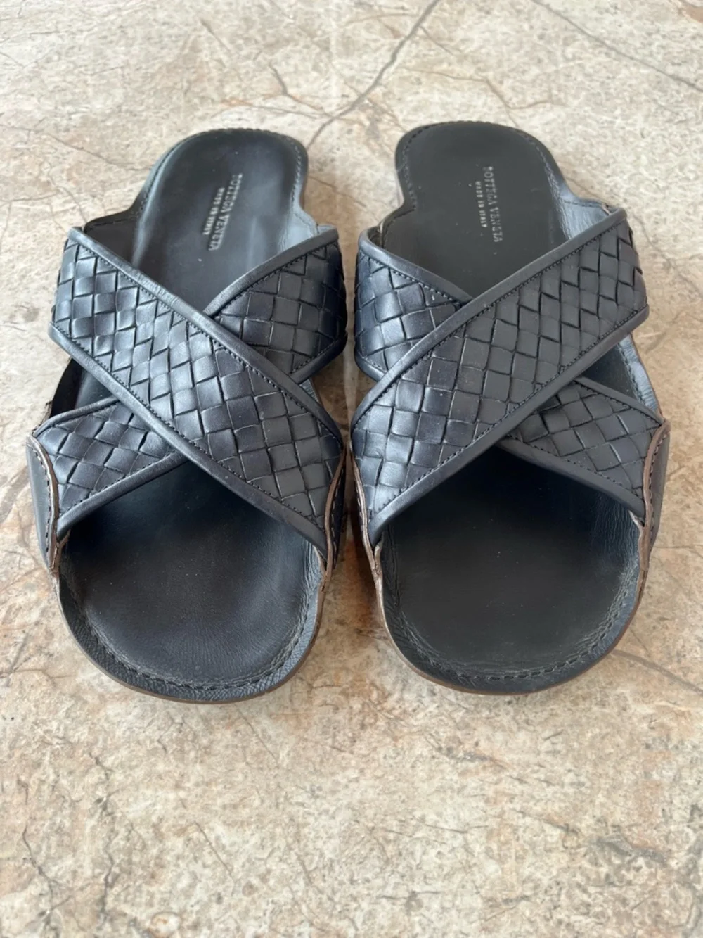 Bottega Veneta Intrecciato Woven Lambskin Leather Criss-Cross Slides Sandals